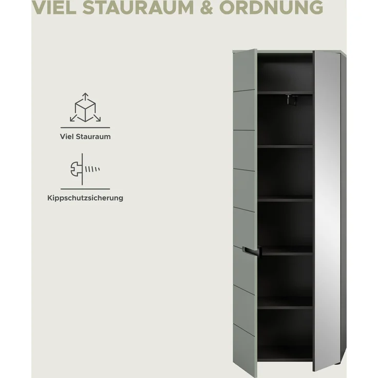 Garderobenschrank (B/H/T: 190x65x37 cm) in Smoke Green Nachbildung – Bild 9