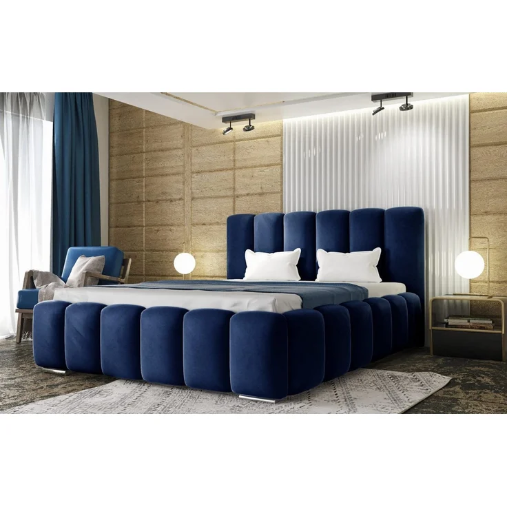 thematys Polsterbett mit Bettkasten & Lattenrost Stauraumbett 140x200cm, mit 19 cm 7-Zonen-Wende-Taschenfederkern H3/H4 mit Kokos, Samt, Blau – Bild 3