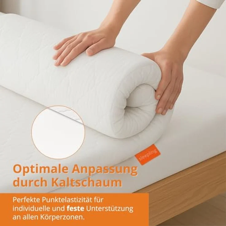 sleepling orthopädischer Kaltschaum Topper, 80 x 200 cm, 6 cm Komforthöhe, waschbarer Bezug, für alle Matratzen und Betten – Bild 2