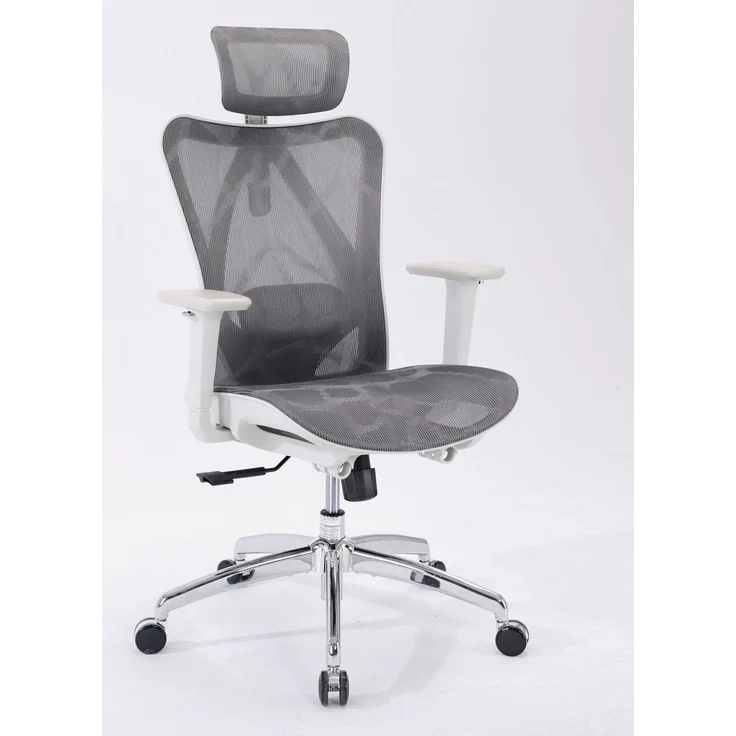 Sihoo Ergonomischer Stuhl M57, 126 x 75 cm, weißer Rahmen + hellgraues Netzgewebe – Bild 4