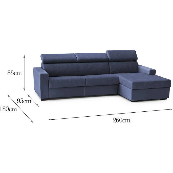 Dmora Sofa mit Halbinsel Angera, Ecksofa mit rechter Chaiselongue aus Stoff, schmale Armlehnen, 100 % Made in Italy, 260 x 95 x 85 cm, Blau – Bild 3