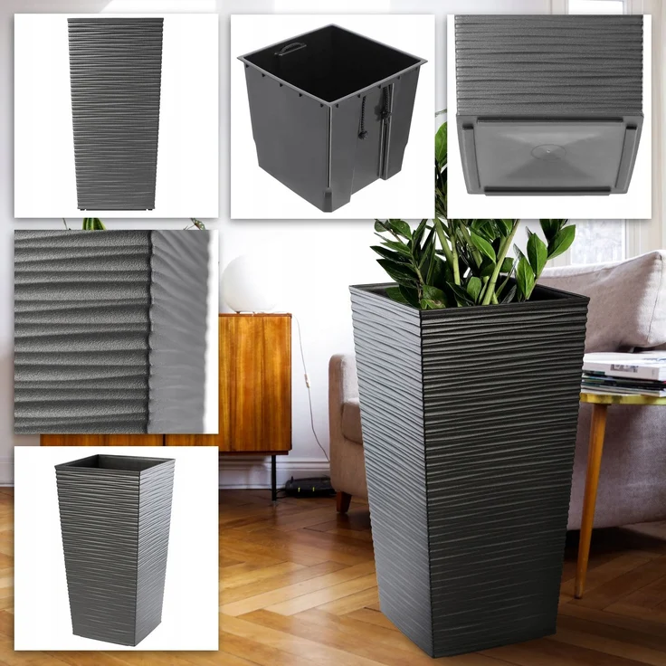 KADAX Blumentopf Blumentopf mit Einsatzabdeckung Blumenständer Hoch Garten Graphit 34x68cm – Bild 6