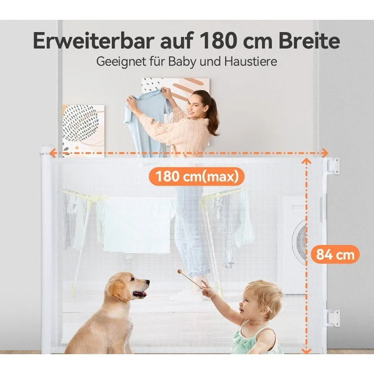 Comomy Türschutzgitter (Türschutzgitter Ausziehbar, Absperrgitter Schutzgitter), Baby Treppenschutzgitter 0-180°, Einziehbar 140/180cm – Bild 3