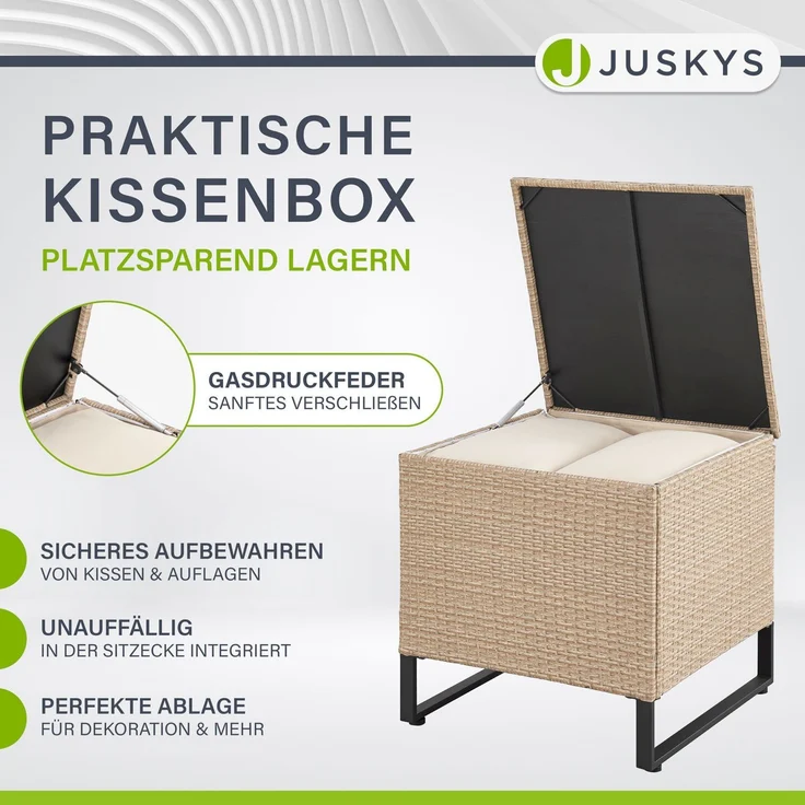 Juskys Outdoor Polyrattan Lounge Santorini - Gartenlounge mit Beistelltisch & Auflagenbox - Gartenmöbel Set Rattan Sitzecke wetterfest - Creme – Bild 5