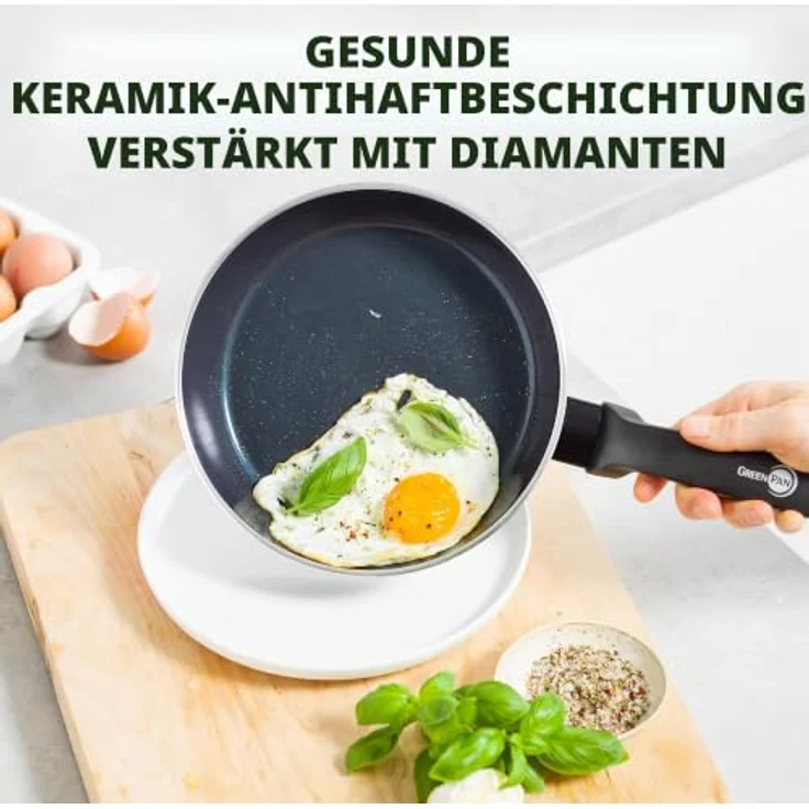 GREENPAN Torino Bratpfanne schwarz, kratzfest, spülmaschinengeeignet, Aluminium, PFAS-freie Keramikbeschichtung, alle Herdarten – Bild 2