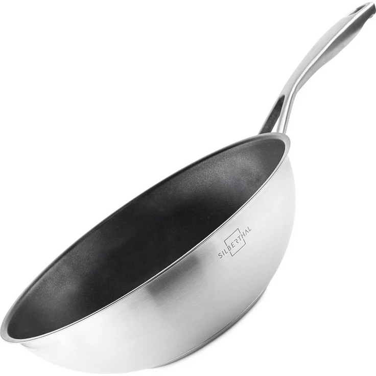 SILBERTHAL Wok Pfanne 28 cm Induktion, Edelstahl, spülmaschinengeeignet – Bild 1