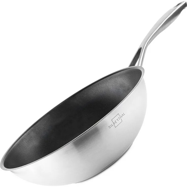 SILBERTHAL Wok Pfanne 28 cm Induktion, Edelstahl, spülmaschinengeeignet