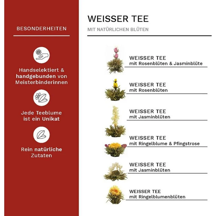 Creano Tee Creano Teeblumen-Mix Geschenkset, 500ml Teekanne, 6 Sorten ErblühTee, 1 x 6 St. – Bild 3