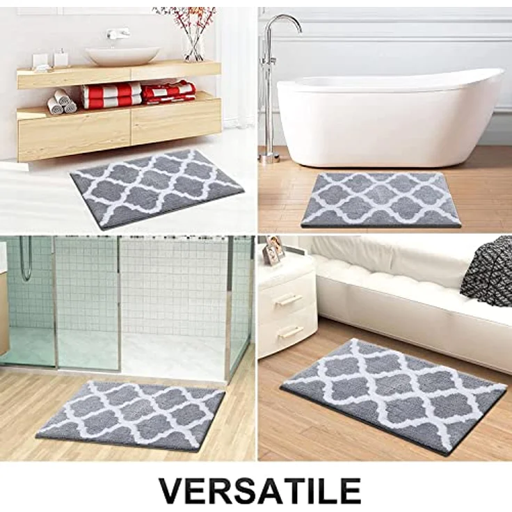 Homaxy rutschfest Badematten Set 2 teilig Weich Hochflor Bad WC Badezimmerteppich Set Mikrofaser Badvorleger Set 2teilig -Grau – Bild 9