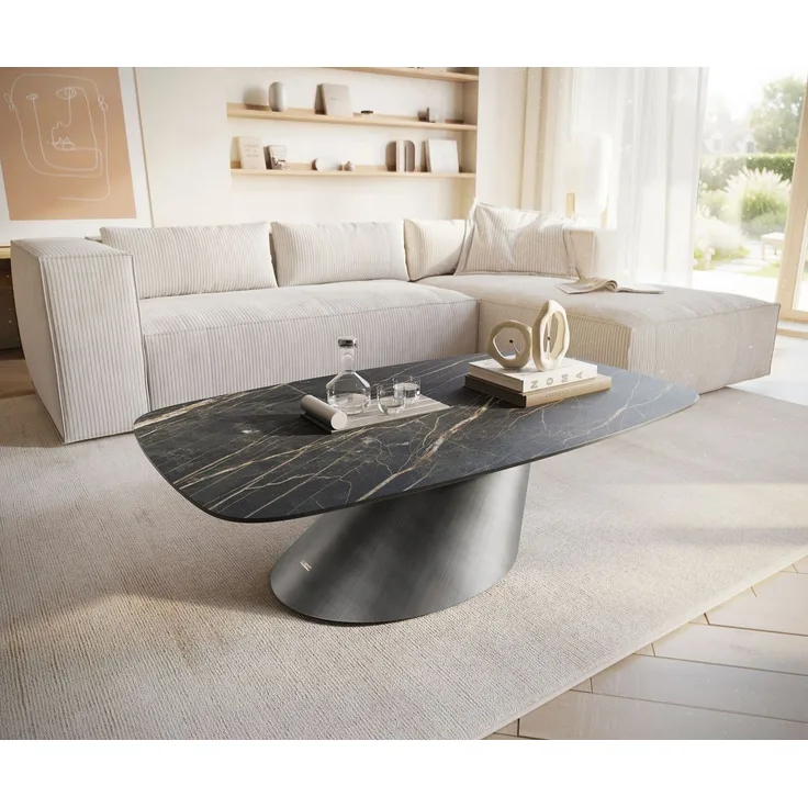 Couchtisch Edge Boot 120x70 cm Keramik Laminam® Noir Desir Braun Conis Metallic Silber