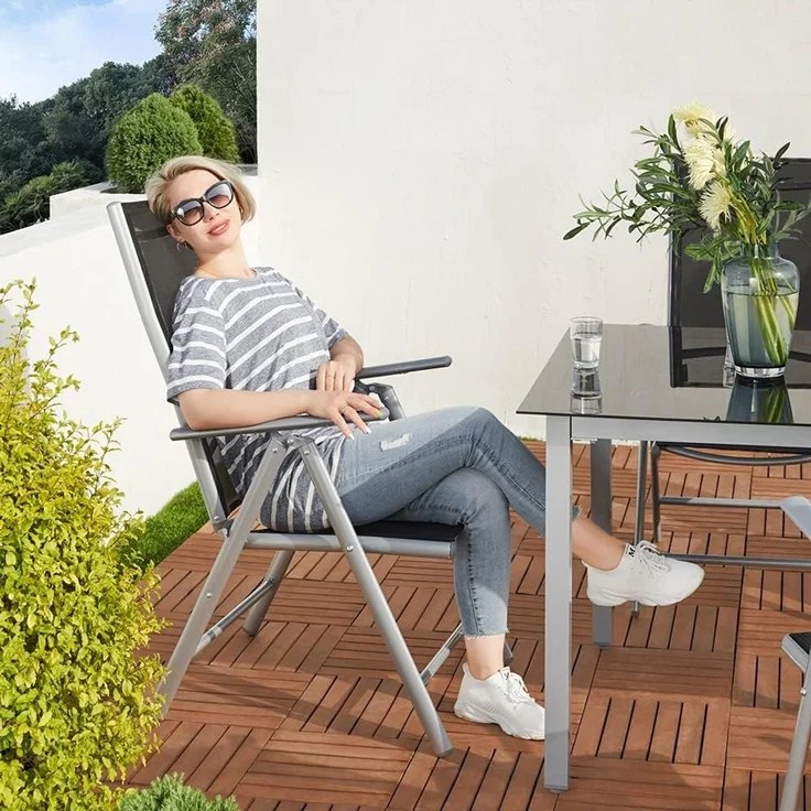 Casaria® Gartenstühle 3er Set Hochlehner Klappbar 8-Fach Verstellbar Camping Stuhl Aluminium Wetterfest Klappstuhl 120kg Belastbarkeit Garten Balkon – Bild 7