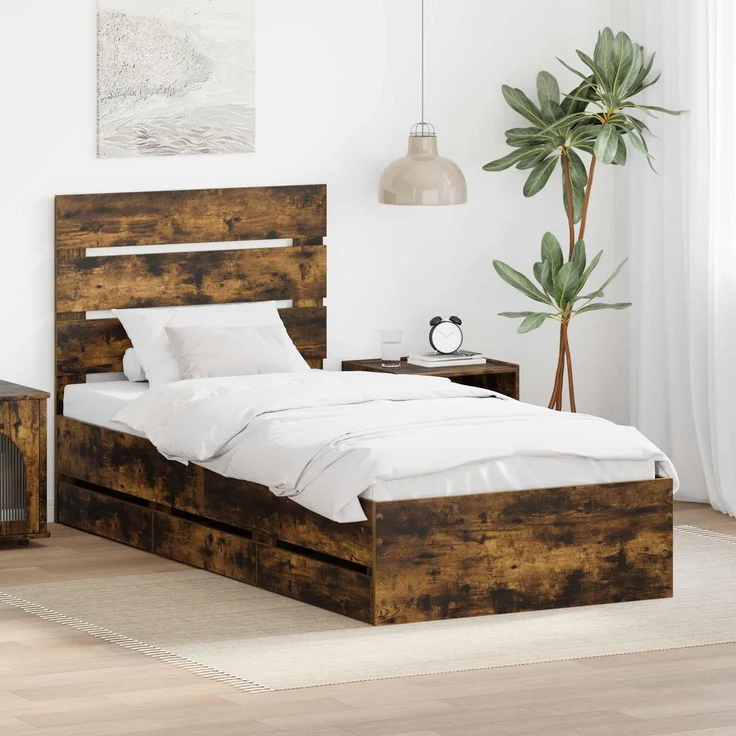 vidaXL Bettrahmen Räuchereiche 90 x 200 cm Ingenieurs Holz 3411861 – Bild 1