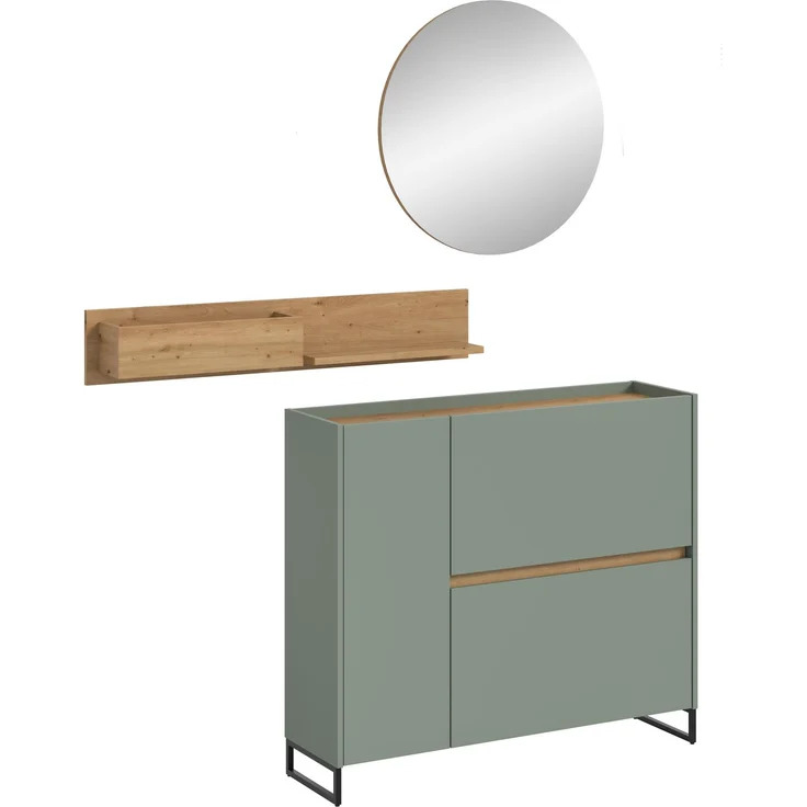 Garderobenkombination B/H/T: 197x140x32 cm in Salbei Nachbildung und Artisan Oak Nachbildung – Bild 1