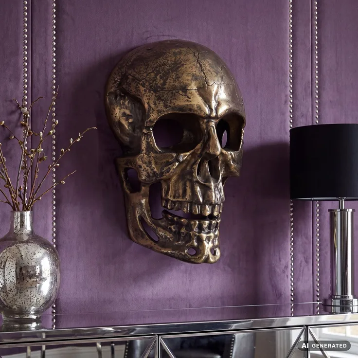 FineBuy Wanddeko Totenkopf Aluminium 41 cm Schädel Groß, Design Wanddekoration Metall Deko Alu Modern, Wohndeko Skull, Wandskulptur Dekoration Wohnaccessoire