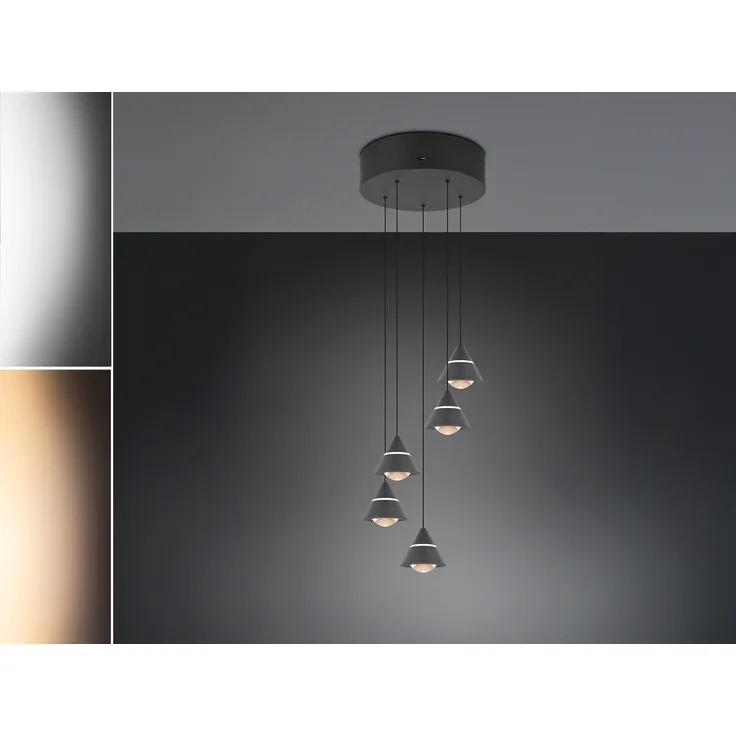 LED Cluster Pendelleuchte ROMEO höhenverstellbar, 5-flammig Schwarz Ø 28cm
