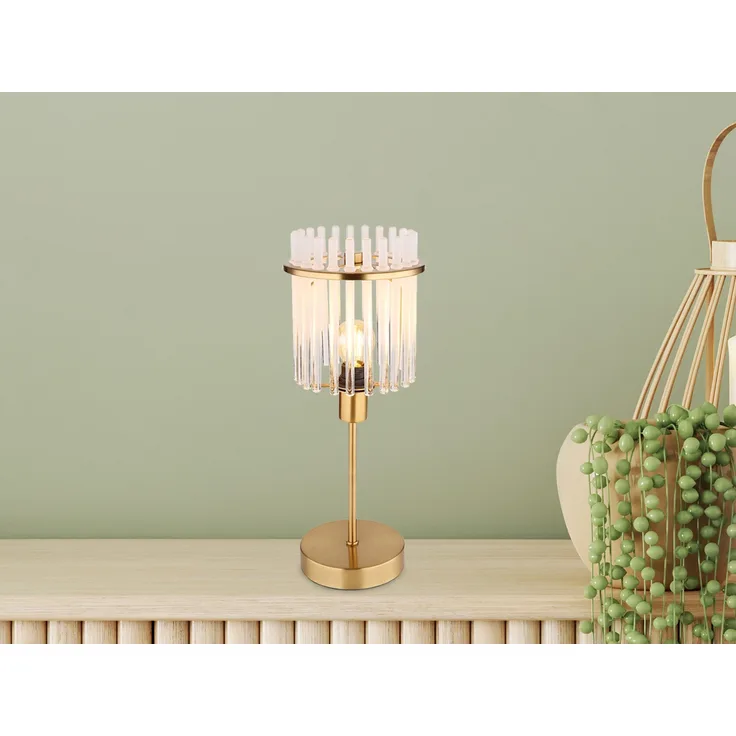 Tischleuchte, Metall, Gold, Glasstäbe, E14, H 37,5 cm