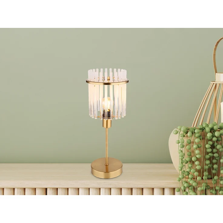 Tischleuchte, Metall, Gold, Glasstäbe, E14, H 37,5 cm – Bild 1