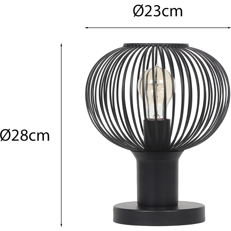 LED Tischleuchte mit Gitter Lampenschirm Schwarz, Höhe 28cm – Bild 4