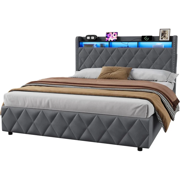 Einzelbett 140x200 cm mit LED-Beleuchtung, Ladefunktion und hydraulischem Stauraum – Ohne Matratze – Bild 10
