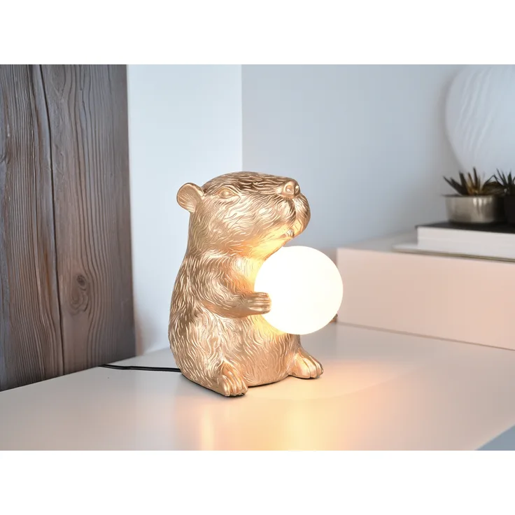 Besondere Tischleuchte CAPI kleine Capybara Lampe Gold, Höhe 25cm