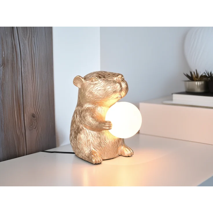 Besondere Tischleuchte CAPI kleine Capybara Lampe Gold, Höhe 25cm – Bild 1