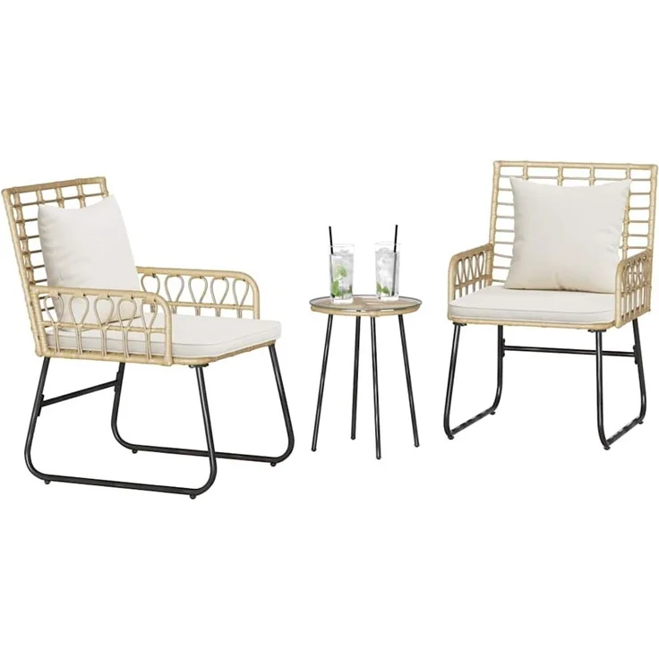 vidaXL Garten Essgruppe 3 pcs Braun und Creme Poly-Rattan 42010353 – Bild 2