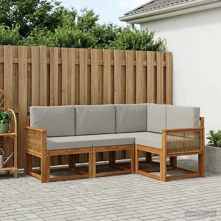 vidaXL Outdoor-Sofagarnitur 4 stk. 4-Sitzer Natur und Hellgrau 3385177 – Bild 1