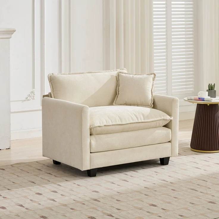 ZUBALIYA Sofa mit LED - Beleuchtung, mit Chenille - Bezug, mit Cordbezug, modular aufgebaut, aus Chenille, Beige – Bild 1