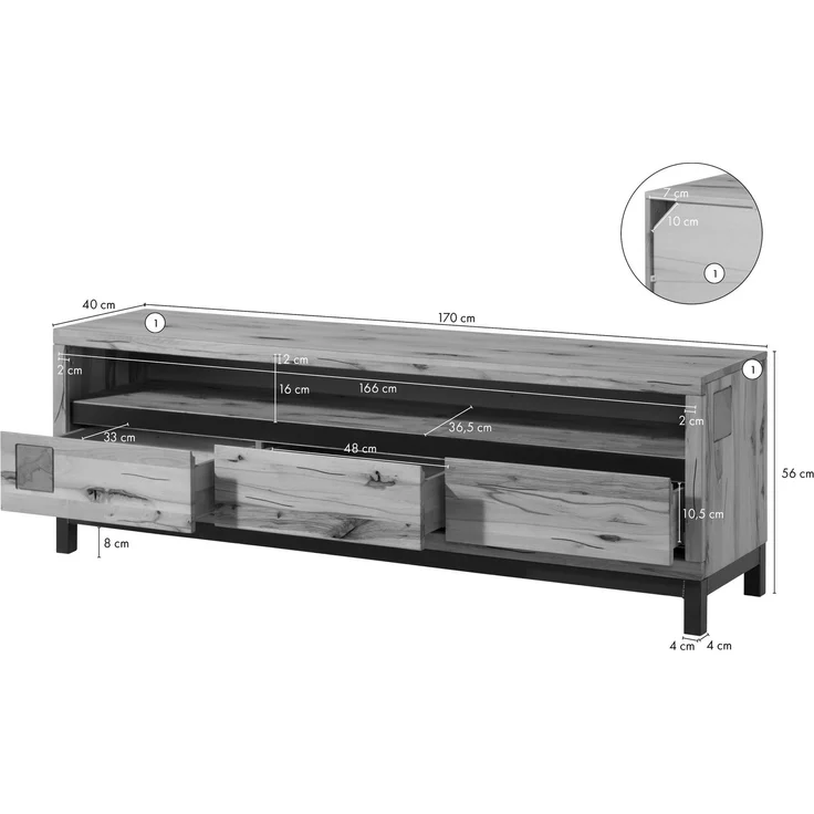 TV-Board Kernbuche 170 x 40 x 56 natur geölt VILLANDERS #114 – Bild 8