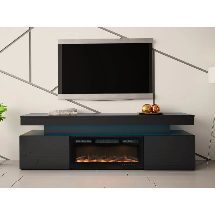 Mirjan24 'EF 2D Serkuzo' TV-Lowboard mit Kamin, MDF schwarz (hochglanz/matt), 59 x 41 x 190 cm – Bild 2