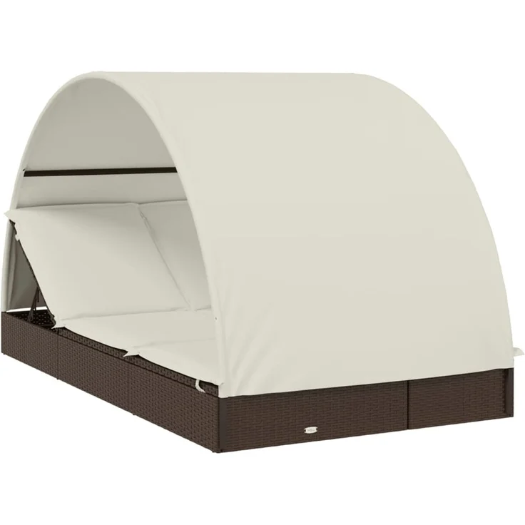 2-Personen-Sonnenliege, Gartenliege mit Dach Braun 211 x 112 x 140 Poly Rattan – Bild 2