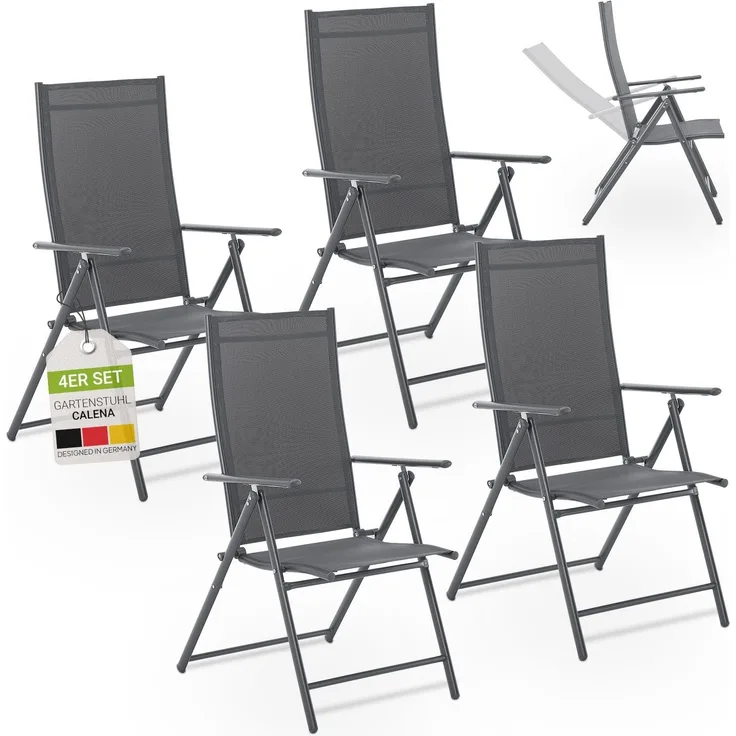 Juskys 'Calena' Gartenstuhl-Set 4-tlg., klappbar mit 7-fach verstellbarer Rückenlehne, Textilgewebe anthrazit