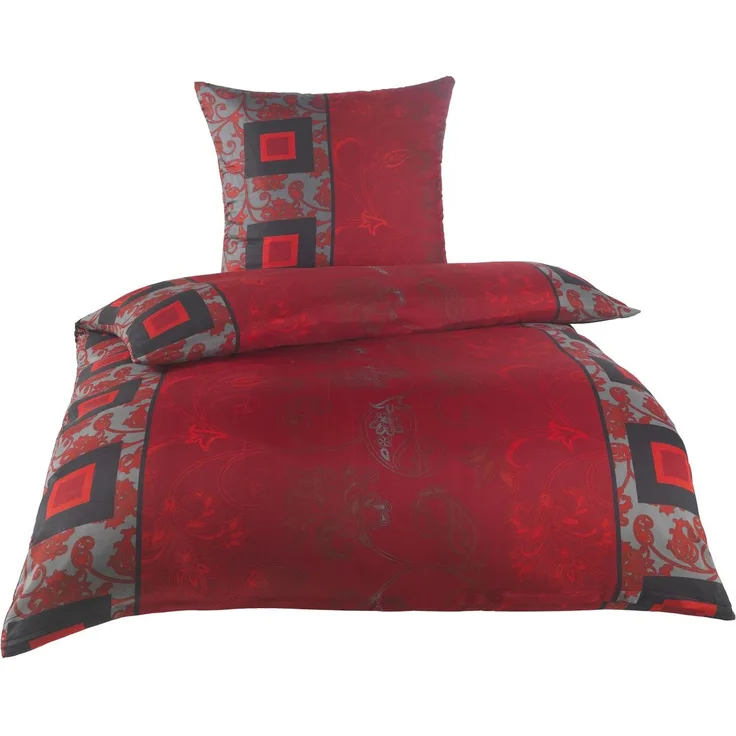 Soma Mikrofaser Bettwäsche 135x200 cm Bettbezug 135x200 cm Kopfkissenbezug 80x80 cm Ruby rot / schwarz