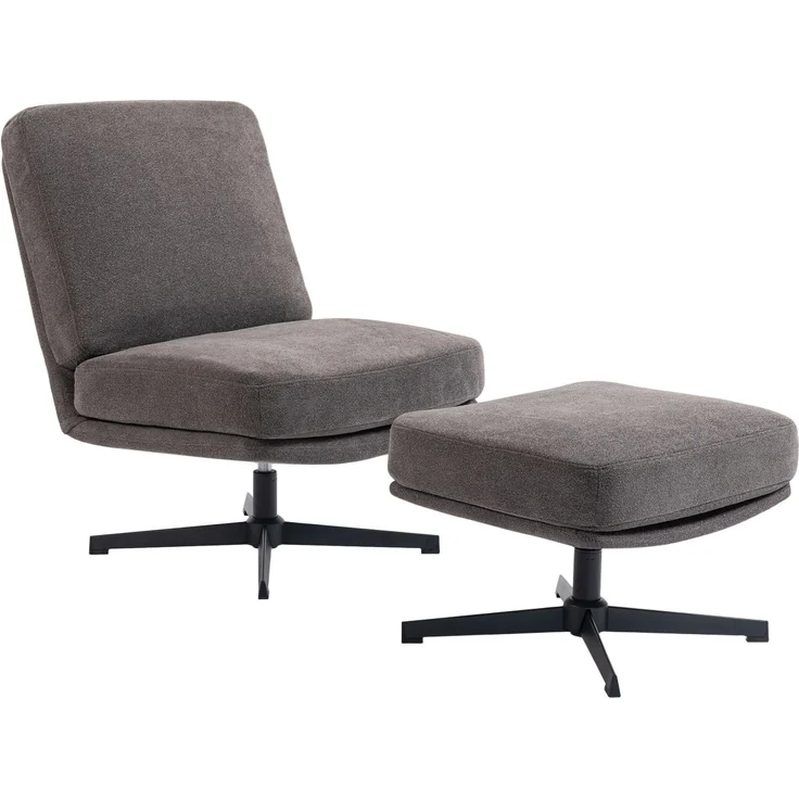 MELAYR, Sessel mit Hocker Drehbar Loungesessel mit Leinenoptik für Wohnzimmer Dunkelgrau, 91 x 68 x 93 cm – Bild 2