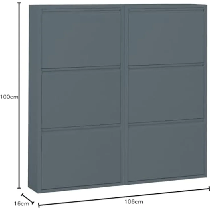 ebuy24 Pisa Schuhkipper, grau, mit 6 klappbaren Türen, 100x106x16 cm, robuster Holzwerkstoff, stilvolle Schuhaufbewahrung – Bild 3
