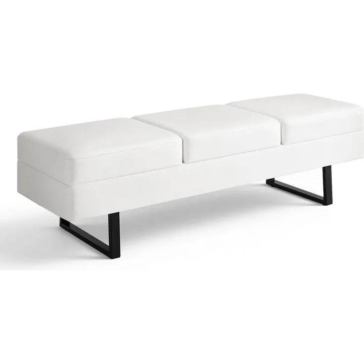 BarberPub 3-Sitzer Sitzbank für Friseursalon, Breite 153 cm, Wartebank Friseur, Polsterbank Schlafzimmer, Bettbank für Wohnzimmer, Schuhbank Flurbank, W513 (Weiß/Kunstleder)