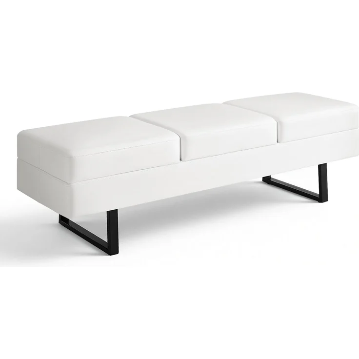 BarberPub 3-Sitzer Sitzbank für Friseursalon, Breite 153 cm, Wartebank Friseur, Polsterbank Schlafzimmer, Bettbank für Wohnzimmer, Schuhbank Flurbank, W513 (Weiß/Kunstleder) – Bild 1