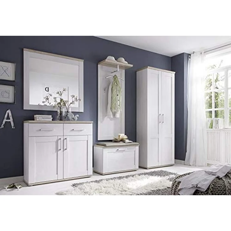 moebel-dich-auf Garderoben-Set ELEGANCE, (Komplett-Set, 5-St, Spiegel + Schuhkommode + Paneel + Bank + Hochschrank), im Landhausstil – Bild 1