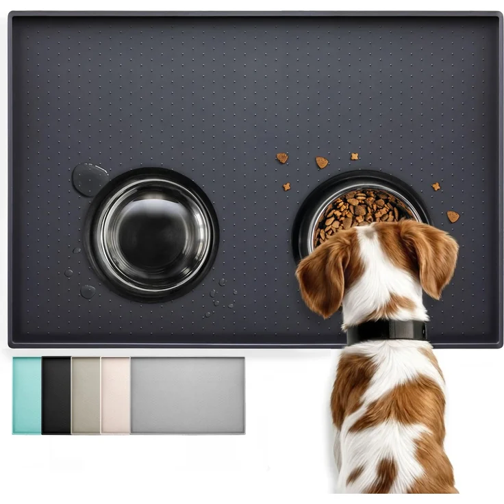 Conlun Hunde und Katzen Futtermatte 81x61 cm, 3224 Hundefuttermatte | Wasserdichte Haustier Futtermatte mit Erhöhtem Rand, Verhindert Auslaufen und Spülmaschinenfest, Schwarz