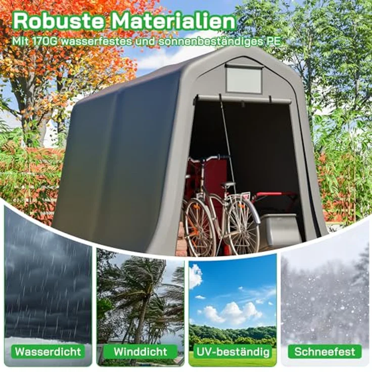Ball & Cast Fahrradgarage wetterfest Geräteschuppen mit Belüftungsfenster Carport Zelt mit UV-Schutz Fahrradschuppen für Regenschutz Motorrad Garage Gartenhaus Grau, 213×366×225 cm – Bild 7