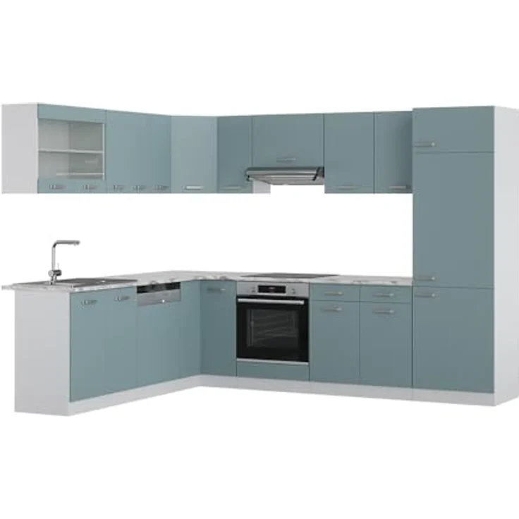 Vicco R-Line Eckküche, Blaugrau und Weiß, L-Form, 227x207x287 cm, Holzwerkstoff, ohne Geräte – Bild 1