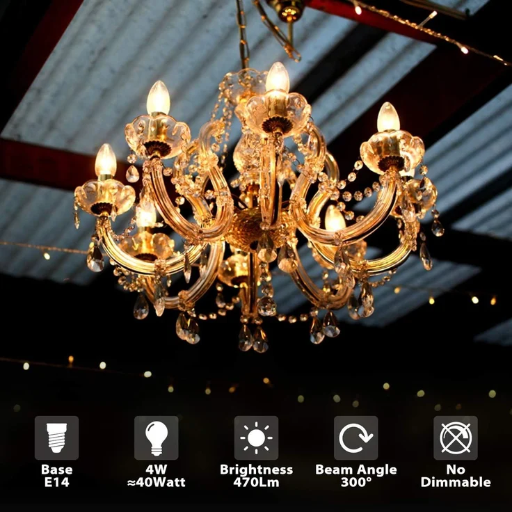 6er Pack E14 Kerze LED Lampe für Kronleuchter, E14 Glühfaden Retrofit Classic, 4W 470 Lumen ersetzt 40 Watt, 2700K Warmweiß, Filament Fadenlampe, Glas, nicht dimmbar, 3 Jahre Garantie - LVWIT – Bild 2