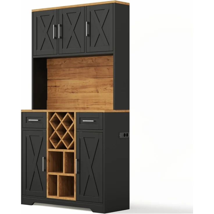 ZUBALIYA hoher Stauraumschrank mit LED-Beleuchtung / Vorratsschrank mit Weinregalen, mit weinschrank & Vitrinenschrank für Wohnzimmer und Esszimmer, 180 x 105 x 40 cm, fürs Wohnzimmer, mit Schubladen – Bild 4