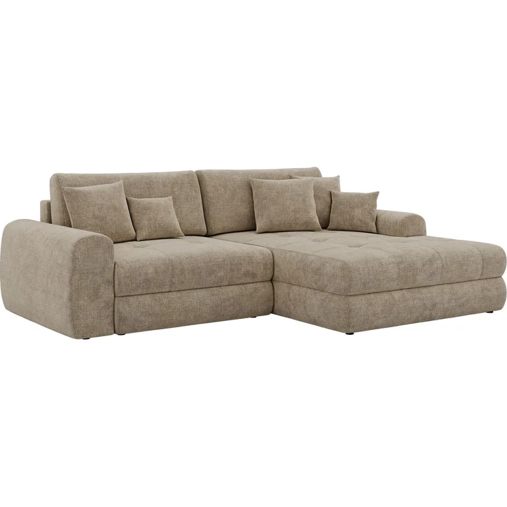 Sofa L-Form ARELIA L mit Schlaffunktion, Wohnzimmer Sofa, Wellenfederung, Sofa mit DL-System - Schenille grob gewebt Beige - Links – Bild 9