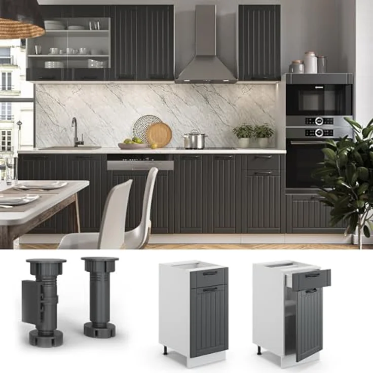 Küchenunterschrank Fame-Line Anthrazit Landhaus 40 cm ohne Arbeitsplatte Vicco – Bild 5