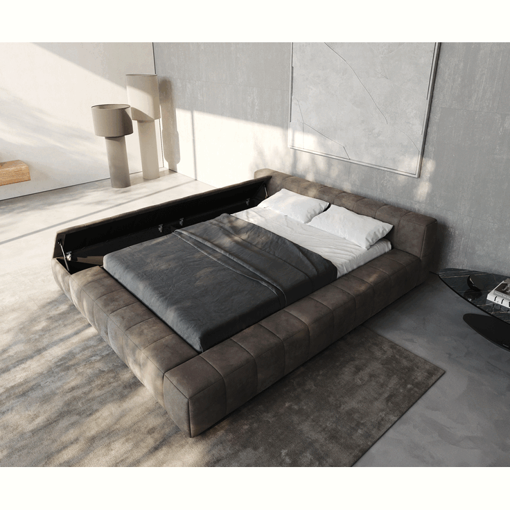 Polsterbettgestell Espazio 140x200 cm Mikrofaser Taupe Vintage mit Stauraum – Bild 2