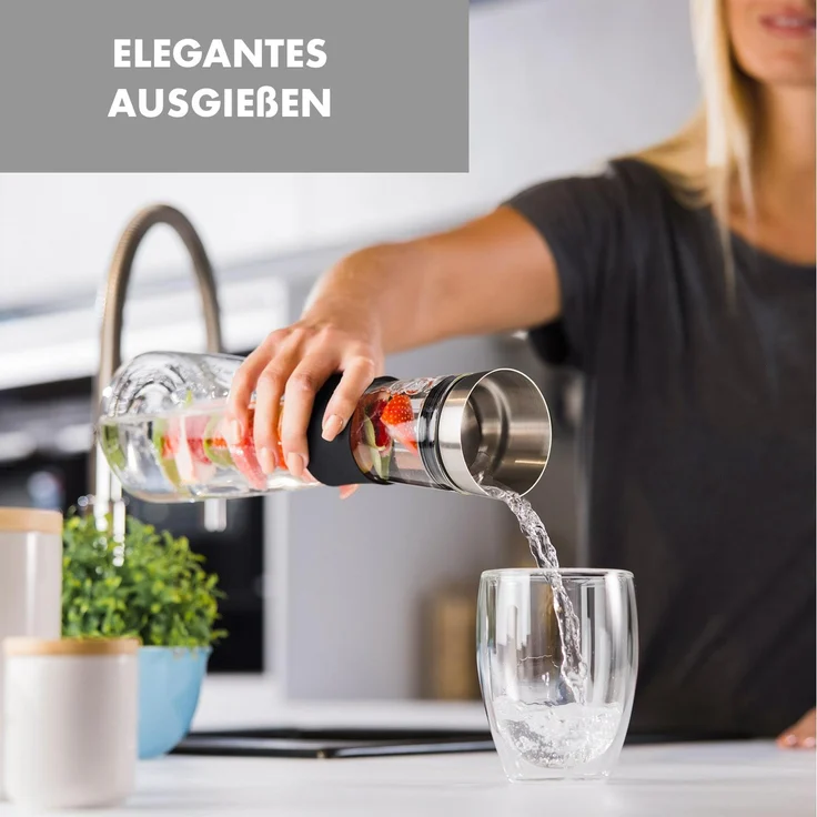 Glaswerk Sile Karaffe 1 Liter Borosilikatglas Fruchtspieß mit Stopper Transparent – Bild 5
