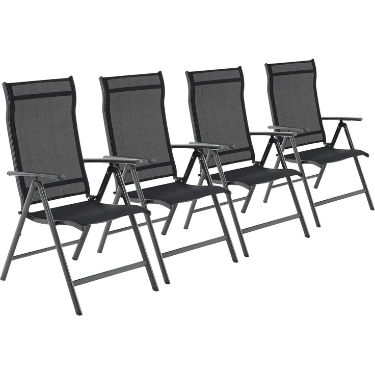 SONGMICS Gartenstühle, 4er Set, Klappstühle, Outdoor-Stühle mit robustem Stahl, Rückenlehne 8-stufig verstellbar, bis 150 kg belastbar, schwarz – Bild 1