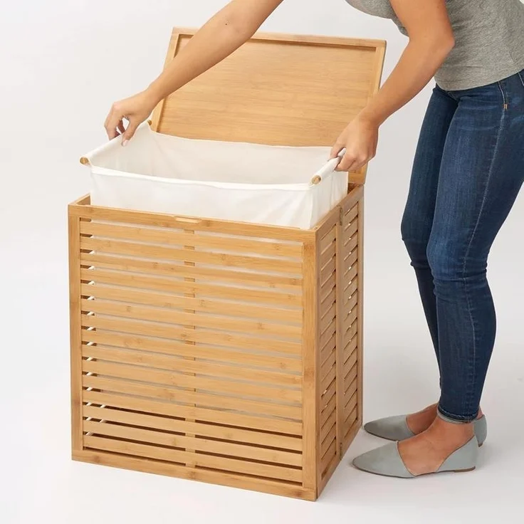 mDesign Wäschesortierer Wäschekorb Wäschebox Wäschesack faltbar tragbar Bambus – Bild 5