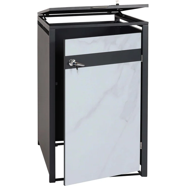 1er Mülltonnenverkleidung HWC-J82, Mülltonnenbox, erweiterbar, Metall 32kg, anthrazit ~ Marmor-Optik hell – Bild 9